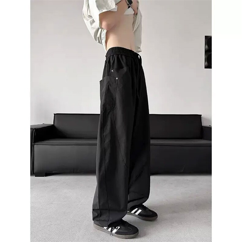 1506/QA030/P43春秋季裤子男简约纯色设计感大口袋阔腿弯刀裤男，男装休闲裤，星座1506