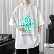 LD54170-P45连帽短袖t恤男大码胖子带帽五分袖中袖，男装T恤，电商A040