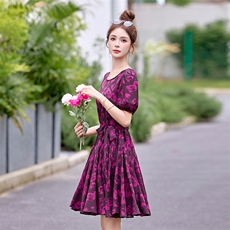 2025年夏季新款优雅气质印花修身连衣裙女，女装连衣裙，沁沁公主