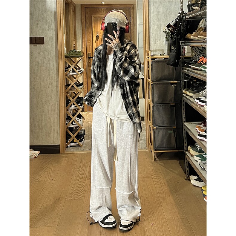 2026秋季新款毛边拼接贴袋抽绳卫裤女模XZ604-KP81-P55控68,男装休闲裤,星座604