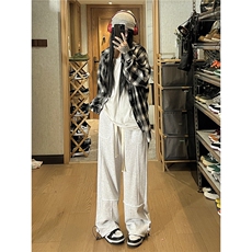 2026秋季新款毛边拼接贴袋抽绳卫裤女模XZ604-KP81-P55控68，男装休闲裤，星座604