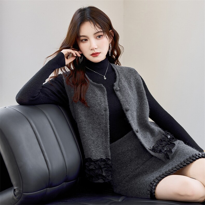 重工现货！秋季新款轻奢气质圆领重工拼接花边款时尚三件套裙女,女装套装/套裙,央宝儿