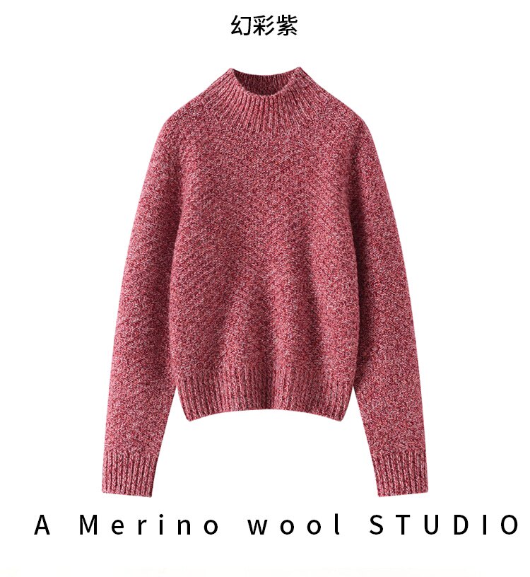 2025年秋季欧丝璐同款三针五根花纱加厚高领羊毛衫，女装针织衫/毛衣，若菲羊绒