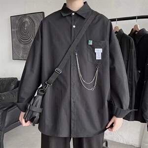 秋季盐系百搭工装衬衫男长袖韩版翻领口袋休闲衬衣男  W5571-P30图片