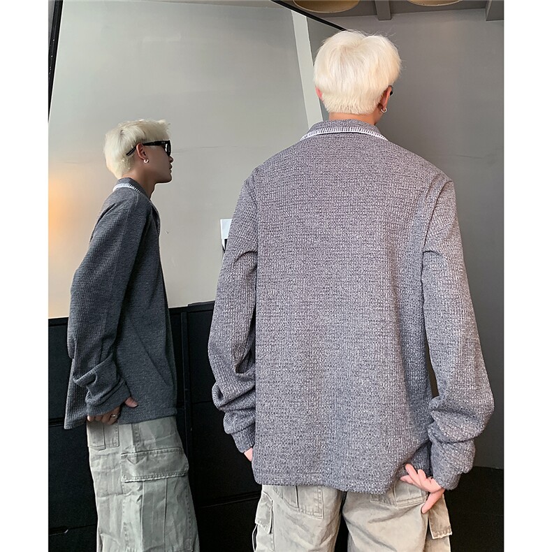 原版品质面料麦穗V领POLO衫男长袖秋冬宽松老钱风打底衫W309-P38,男装Polo衫,电商C307