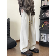 2025秋冬麦穗纹宽松大码休闲裤阔腿直筒长裤子K9755/特P35杏色，男装休闲裤，电商A094