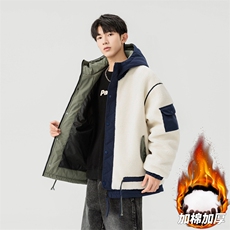 情侣棉服男士加绒加厚拼接工装保暖羊羔毛冬装外套M021-P135，男装棉衣，星座308B-2