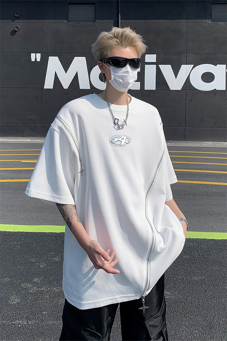 男装不规则解构拉链短袖T恤24夏季新款圆领上衣XZ514-2-20248-P58,男装T恤,星座514-2(原B239)