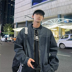 牛仔外套男士韩版潮流高街帅立领宽松2024秋冬季ins夹克W5857-P72，男装夹克，星座412-3