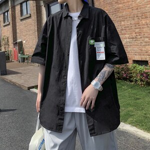 五分袖衬衫设计感男装夏季hiphop炸街短袖衬衣潮牌上衣CS456-P30图片