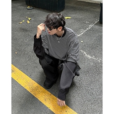 高级感新款男装假两件条纹长袖T恤圆领WE12P45，男装T恤，星座1116-2