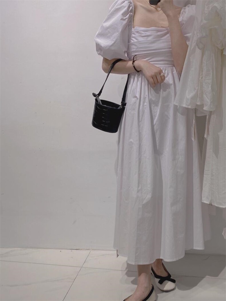 方领白色长裙，其它，驿谷