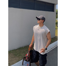 白色显肌肉身材坎肩背心男无袖T恤纯棉健身运动打底坎袖汗衫夏季，男装背心/马甲，电商A061