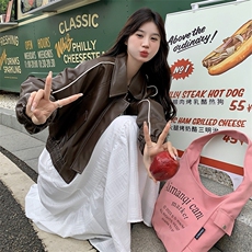 水洗皮宽松春秋小个子常规长袖外套短款复古秋季皮衣时尚休闲百搭，女装皮衣，曼琳思菲