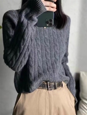 秋冬新款纯色针织套头上衣时尚百搭，女装针织衫/毛衣，冀清阳荣