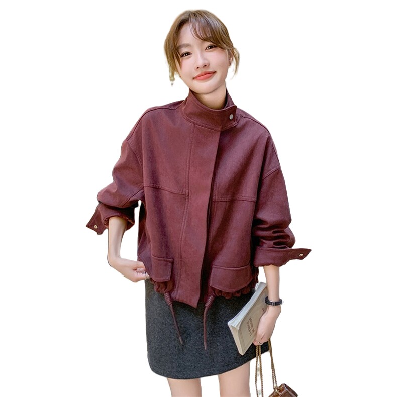 红高级感休闲短外套女2025春季新款韩版小个子减龄炸街夹克,女装短外套,2C236