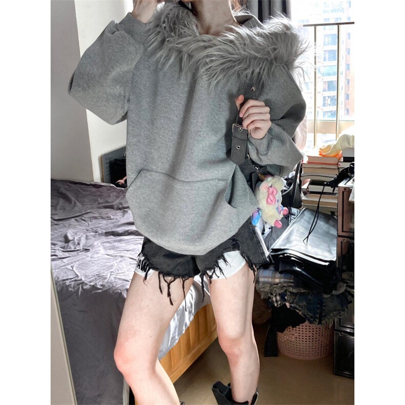 【有货】W161CC-特P73 可拆卸毛领卫衣男女款加厚连帽外套图片