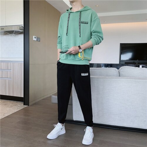 秋季新款宽松卫衣套装男青少年韩版潮流休闲运动两件套TZ778P65,男装休闲套装,电商A086