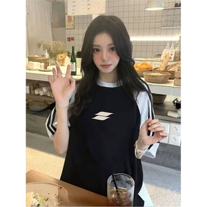 抖音得物品质二开240克宽松纯棉美式潮牌插肩三杠织带短袖T恤图片