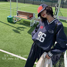 JC0679-P42网图秋季时尚卫衣设计感宽松休闲显瘦V领长袖套头上衣，男装卫衣，电商C233