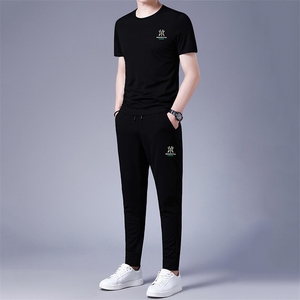 HP200夏季新款男士运动休闲套装二件套圆领刺绣男装速干百搭短袖图片