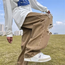破洞牛仔裤男欧美vibe风痞帅直筒裤美式高街ins复古裤子50441-p45，男装牛仔裤，星座1008