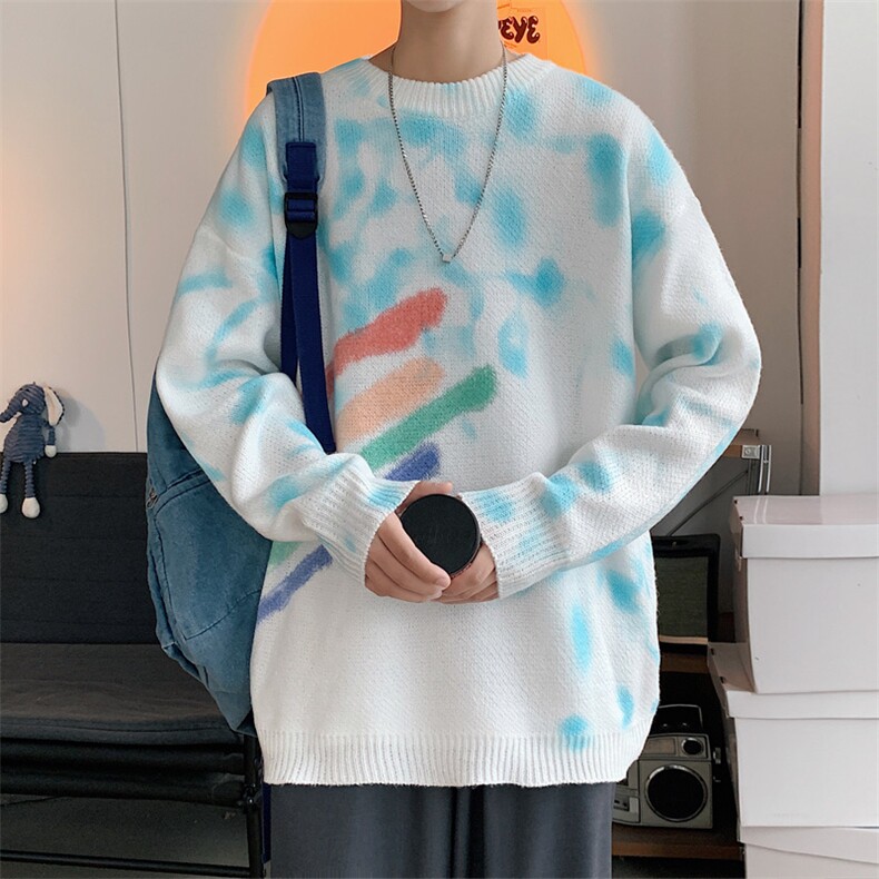 ！2023秋冬新款男士扎染彩虹毛衣情侣中性百搭针织衫M309P65,男装针织衫/毛衣,电商B220