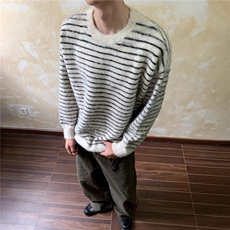 秋冬撞色条纹软糯毛衣男女中性潮牌百搭圆领情侣针织衫MY9592，男装针织衫/毛衣，星座516A