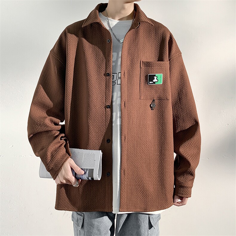 2024秋款潮流华夫格oversize宽松翻领长袖衬衫男衬衣外套C812-P45,男装衬衫,电商A001