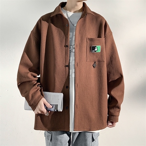 2024秋款潮流华夫格oversize宽松翻领长袖衬衫男衬衣外套C812-P45图片