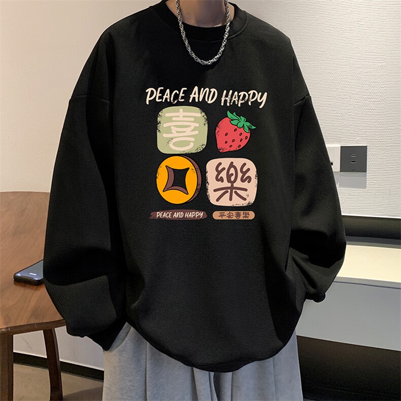 华夫格卫衣圆领卫衣男大码长袖t恤男外套 HW76322-P30加绒款-P40图片