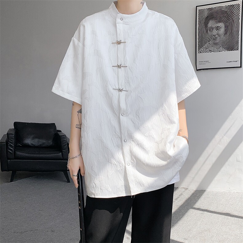 8XL-M特大码新中式衬衫男复古风垂感短袖衬衫外套CS512P48,男装衬衫,电商D206-1