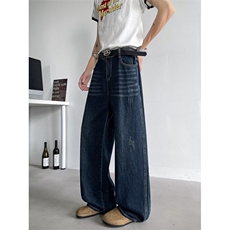 春秋新款高腰弯刀工装牛仔裤宽松显瘦直筒阔腿裤8892P45，男装牛仔裤，星座410-2