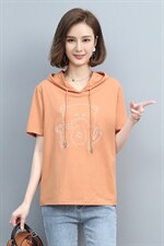 2023夏季新款简约时尚气质圆领休闲舒适连帽T恤，女装T恤，玛其路