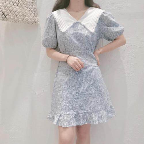 超爆连衣裙！韩版大翻领修身清新碎花，女装连衣裙，YI MAN