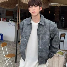 美式复古春秋PU皮夹克男设计感宽松短款飞行员外套痞帅机车服潮流，男装夹克，星座506A