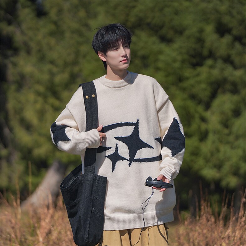B299-M837闪亮的星星慵懒日系港风毛衣P58X88（大货已入仓），男装针织衫/毛衣，电商B299-1