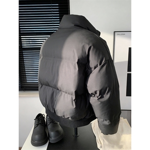 现货5W件冬季三防重磅硬挺boxy短款羽绒立领PU皮棉衣外套加厚棉服图片