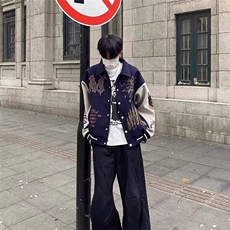 网图现货复古拼接刺绣棒球服男秋冬季设计感百搭情侣夹克RS05-P85，男装夹克，星座1005-4