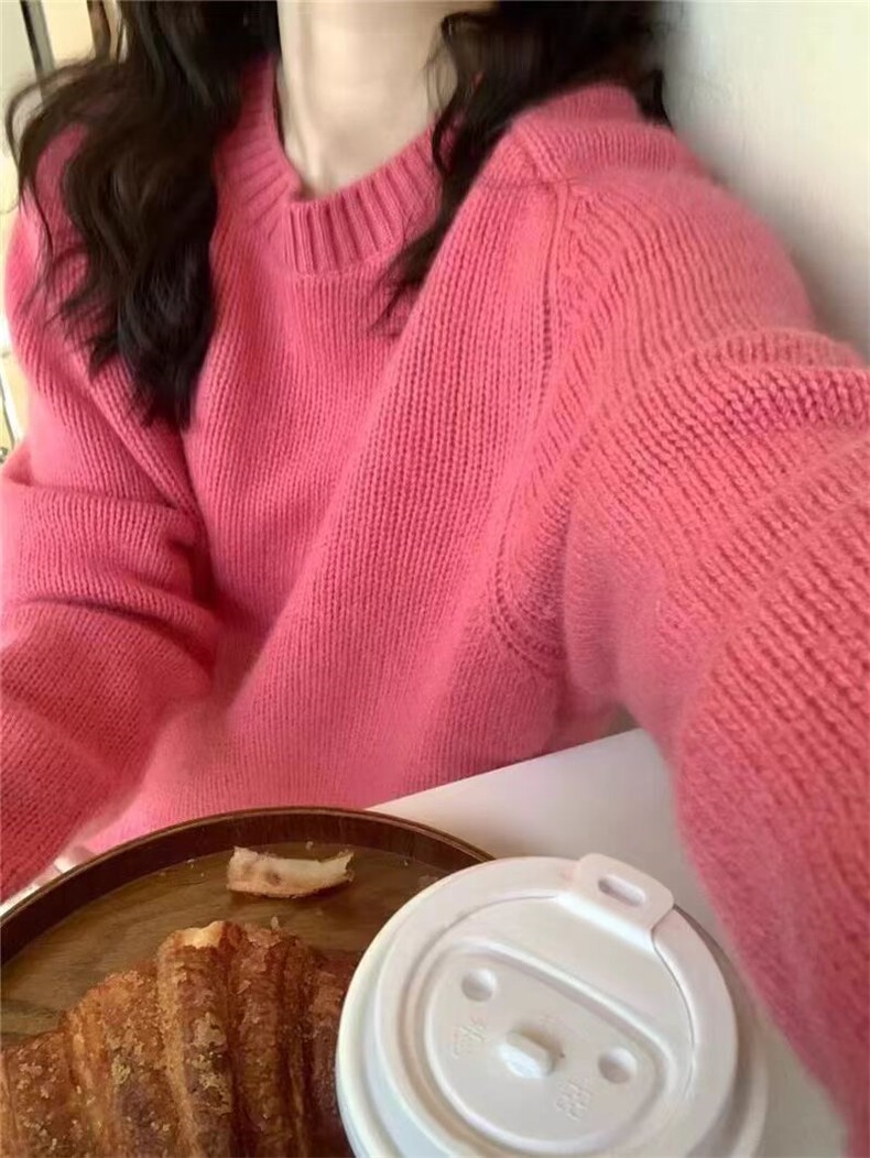秋冬新款女圆领外搭纯色韩版毛衣外套显瘦羊毛衫,女装羊毛衫,冀清阳荣