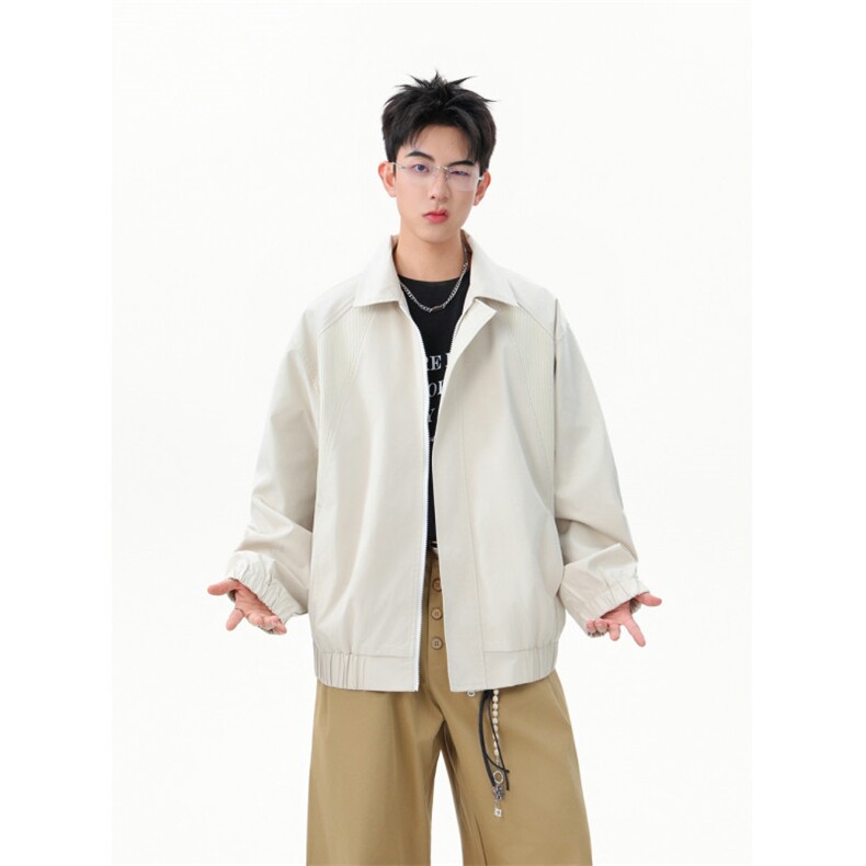 美式撞色罗纹翻领夹克cleanfit哈灵顿设计潮牌外套504-W624-特P60图片