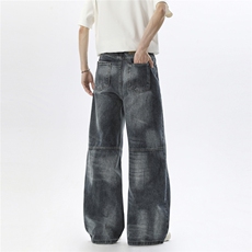 xz905-Z087#P65美式高街宽松阔腿牛仔裤，男装牛仔裤，星座905