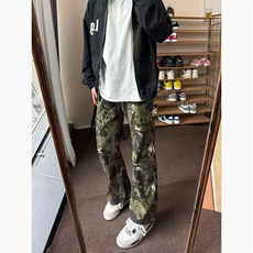 日系潮流百搭气质简约慵懒新款ins无品牌原宿绿色蛇纹牛仔裤流行，男装牛仔裤，星座302B-2