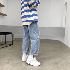 潮牌工装牛仔裤男宽松秋冬直筒阔腿裤潮流休闲长裤男N2903-P40，男装牛仔裤，星座1008-1