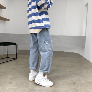 潮牌工装牛仔裤男宽松秋冬直筒阔腿裤潮流休闲长裤男N2903-P40图片