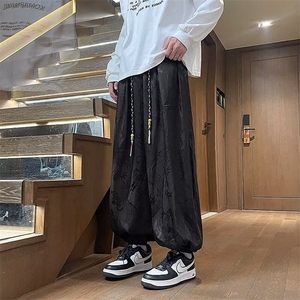 风冰丝龙纹暗花裤男夏季薄款直筒阔腿灯笼裤宽松长裤X908图片