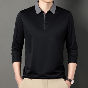 爸爸长袖t恤男春秋季上衣服中老年男士薄款纯色翻领polo衫图片