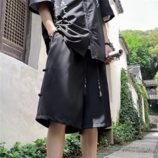 风夏男短裤盘扣复合皱柳条刺绣五分短裤D9049P35，男装牛仔裤，星座1013-1
