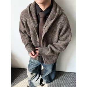2025秋冬新款连帽毛衣男开衫复古套头针织衫慵懒风外套-A2311TP72图片