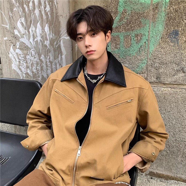 网络图现货潮牌痞帅原版高质量纯棉登山布拼皮夹克JK982-P66，男装夹克，星座715-7